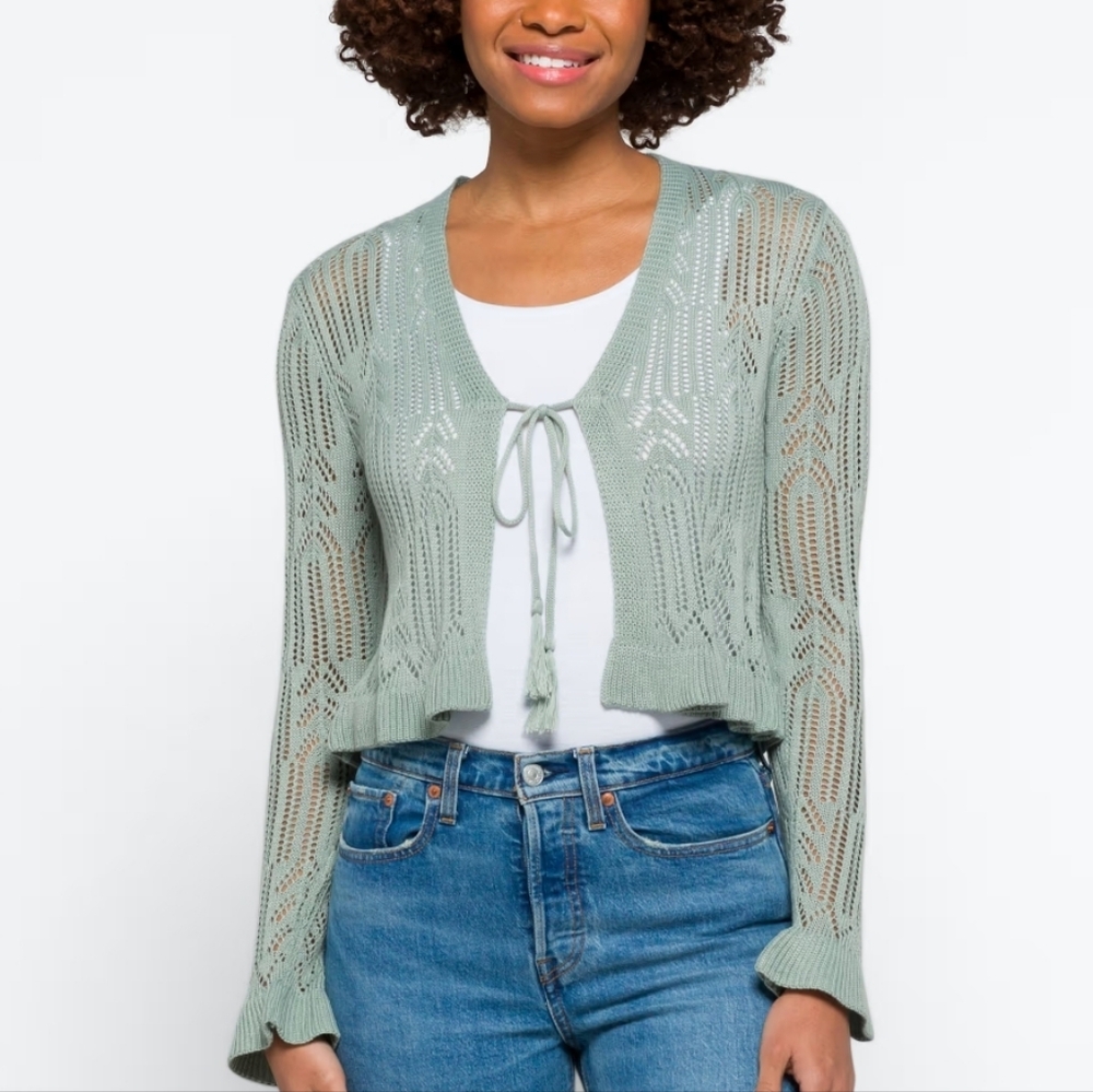 Women's Sage Green Open-Knit Sweater